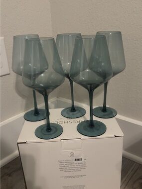Threshold Blue-Tinted Wine Glasses Set of 5
